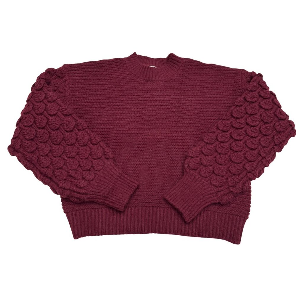 Harper Heritage Women's Burgundy Textured Bubble Sleeves Pullover Sweater Large
